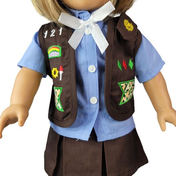 Girl Scouts Clothes for 18" Doll 4 PCS Skirt Top Hat Patch Vest Hook Loop OG AG - Picture 2 of 13